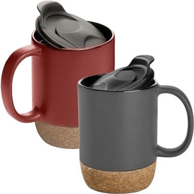 Set 2 cani cafea/ceai, Quasar & Co.®, pretabile voiaj/calatorie, cu capac to go, baza de pluta, ceramica, 400 ml, corai/gri 6 Set 2 cani cafea/ceai, Quasar & Co.®, pretabile voiaj/calatorie, cu capac to go, baza de pluta, ceramica, 400 ml, corai/gri 6