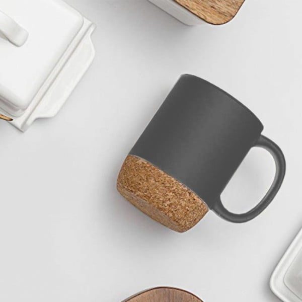 Set 2 cani cafea/ceai, Quasar & Co.®, pretabile voiaj/calatorie, cu capac to go, baza de pluta, ceramica, 400 ml, corai/gri - imagine 3
