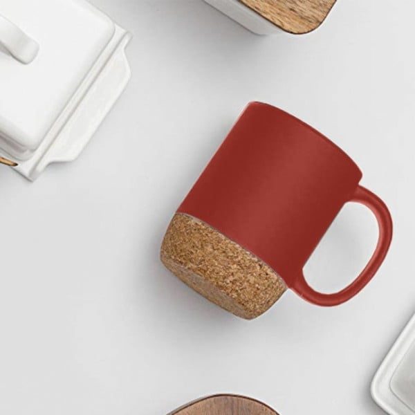 Set 2 cani cafea/ceai, Quasar & Co.®, pretabile voiaj/calatorie, cu capac to go, baza de pluta, ceramica, 400 ml, corai/gri - imagine 5