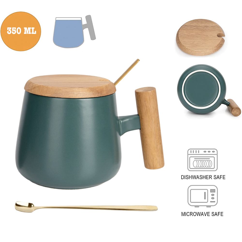 Set 2 cani cafea/ceai si lingurita, Quasar & Co.®, cu capac si maner bambus, lingurita inox, ceramica, 350 ml, alb/verde inchis 3 Set 2 cani cafea/ceai si lingurita, Quasar & Co.®, cu capac si maner bambus, lingurita inox, ceramica, 350 ml, alb/verde inchis 3
