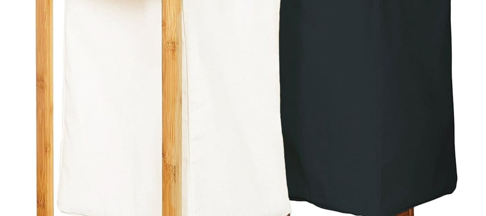 Cos de rufe, Quasar & Co.®, 2 compartimente si raft superior, bambus, 64 x 33 x 73 cm, alb/negru Cosuri pentru rufe si Ligheane 2024-05-11