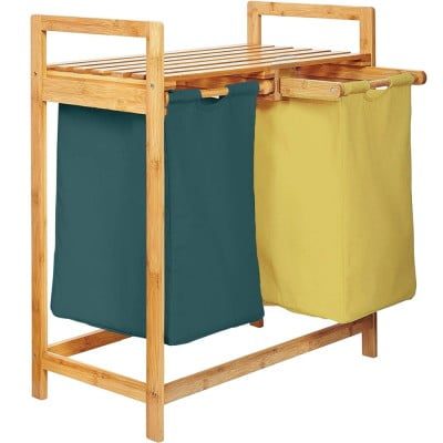 Cos de rufe, Quasar & Co.®, 2 compartimente si raft superior, bambus, verde/galben 6