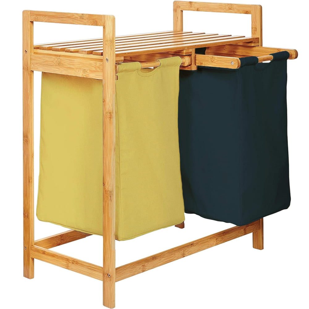 43041300-1 Cos de rufe, Quasar & Co.®, 2 compartimente si raft superior, bambus, negru/galben