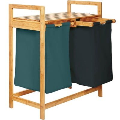 Cos de rufe, Quasar & Co.®, 2 compartimente si raft superior, bambus, negru/verde 5