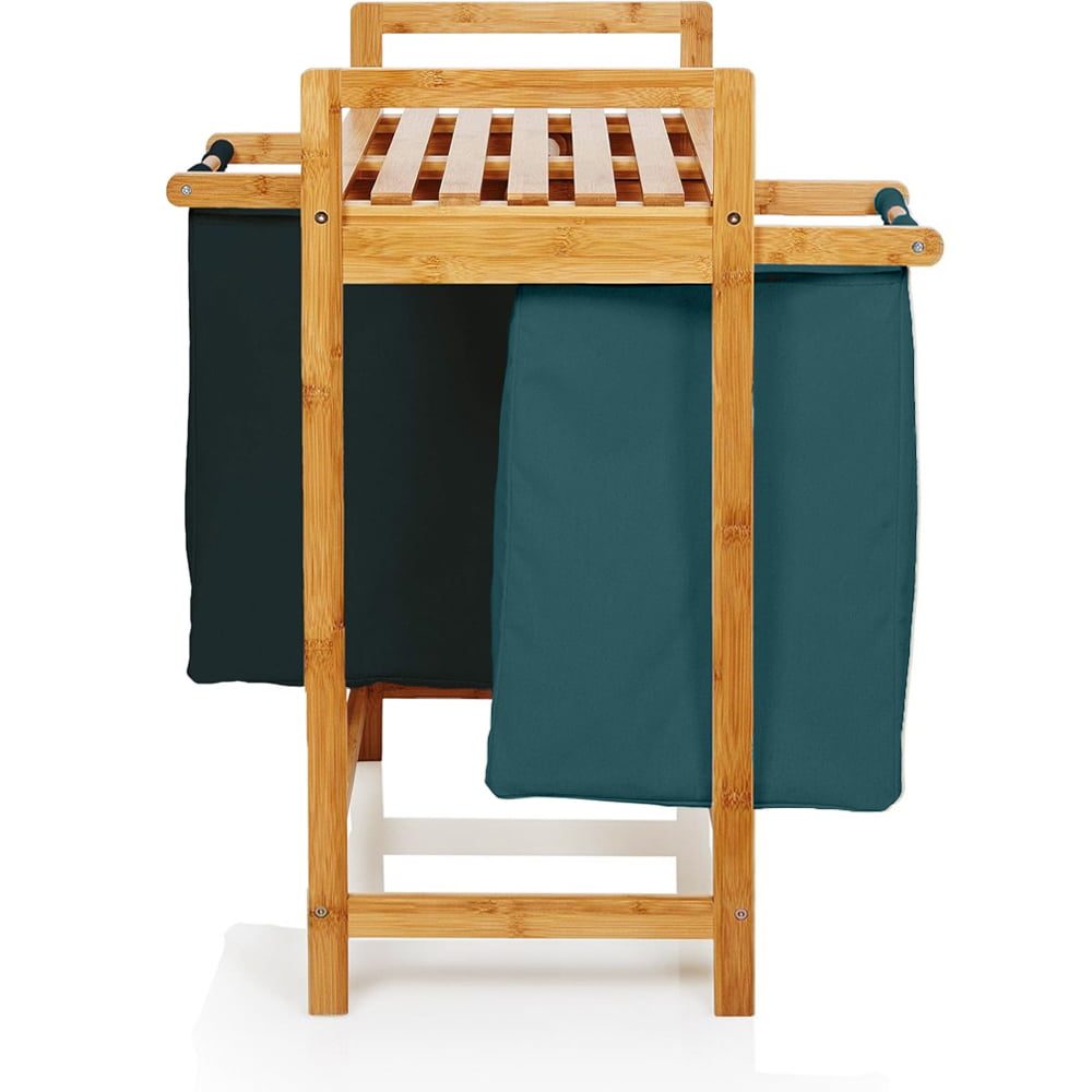 Cos de rufe, Quasar & Co.®, 2 compartimente si raft superior, bambus, negru/verde 2