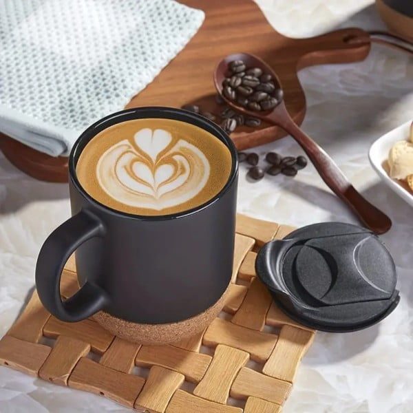 Set 2 cani cafea/ceai, Quasar & Co.®, pretabile voiaj/calatorie, cu capac to go, baza de pluta, ceramica, 400 ml, negru - imagine 8