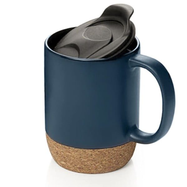 Set 2 cani cafea/ceai, Quasar & Co.®, pretabile voiaj/calatorie, cu capac to go, baza de pluta, ceramica, 400 ml, bleumarin/visiniu - imagine 2