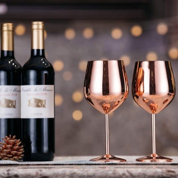Set 4 pahare vin Quasar & Co.®, 500 ml, h 21 cm, inox, rose gold metal - imagine 5