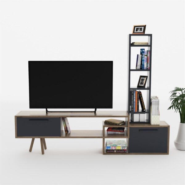 Comoda TV, Quasar & Co.®, mobilier living, 169.6 x 29.5 x 133 cm, MDF, gri/nuc - imagine 4