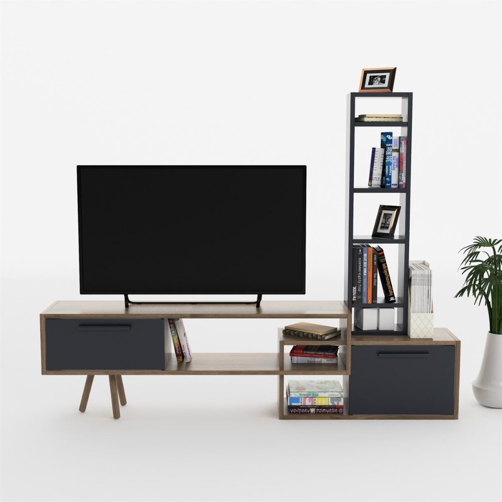Comoda TV, Quasar & Co.®, mobilier living, 169.6 x 29.5 x 133 cm, MDF, gri/nuc 4 Comoda TV, Quasar & Co.®, mobilier living, 169.6 x 29.5 x 133 cm, MDF, gri/nuc 4