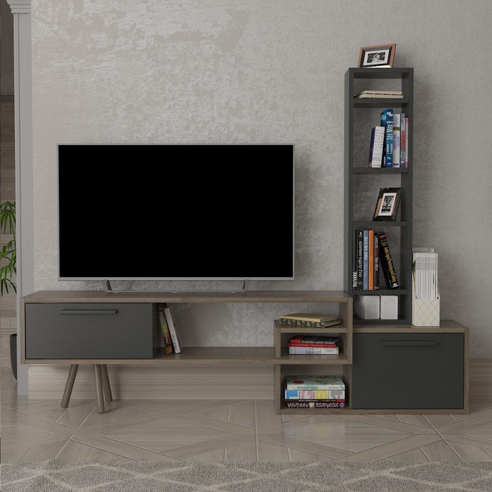 Comoda TV, Quasar & Co.®, mobilier living, 169.6 x 29.5 x 133 cm, MDF, gri/nuc 5 Comoda TV, Quasar & Co.®, mobilier living, 169.6 x 29.5 x 133 cm, MDF, gri/nuc 5