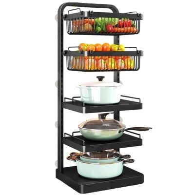 Raft universal suspendat, Quasar & Co.®, etajera cu 3 polite, cu 2 cosuri, ajustabil, metal, 110 x 40 x 29 cm, negru 12