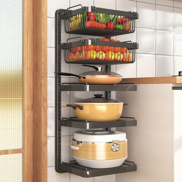 Raft universal suspendat, Quasar & Co.®, etajera cu 3 polite, cu 2 cosuri, ajustabil, metal, 110 x 40 x 29 cm, negru - imagine 3