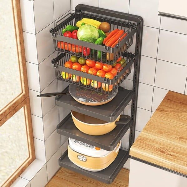 Raft universal suspendat, Quasar & Co.®, etajera cu 3 polite, cu 2 cosuri, ajustabil, metal, 110 x 40 x 29 cm, negru - imagine 4