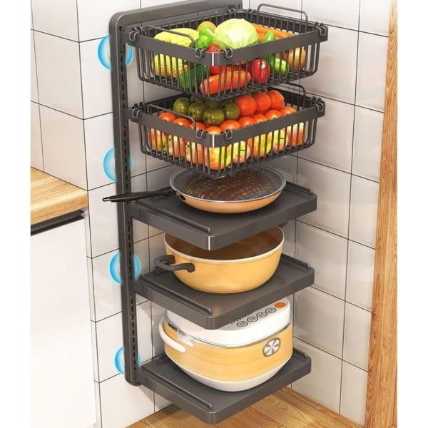 Raft universal suspendat, Quasar & Co.®, etajera cu 3 polite, cu 2 cosuri, ajustabil, metal, 110 x 40 x 29 cm, negru - imagine 5