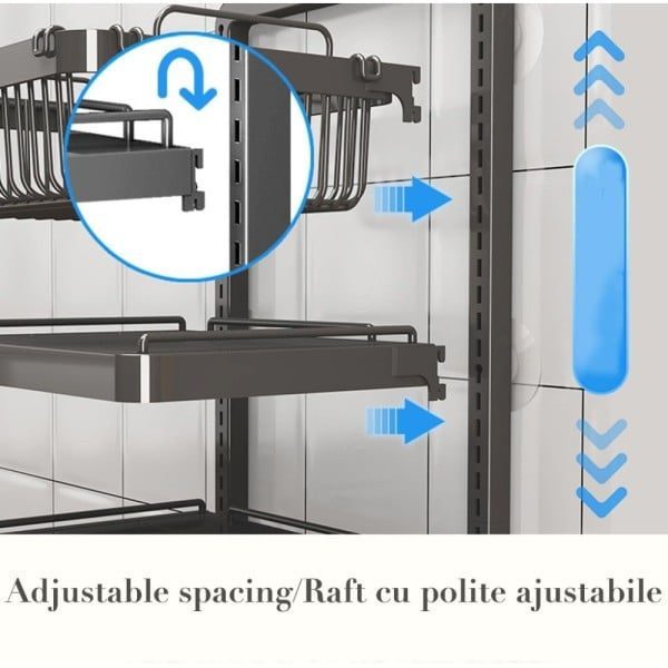 Raft universal suspendat, Quasar & Co.®, etajera cu 3 polite, cu 2 cosuri, ajustabil, metal, 110 x 40 x 29 cm, negru - imagine 7