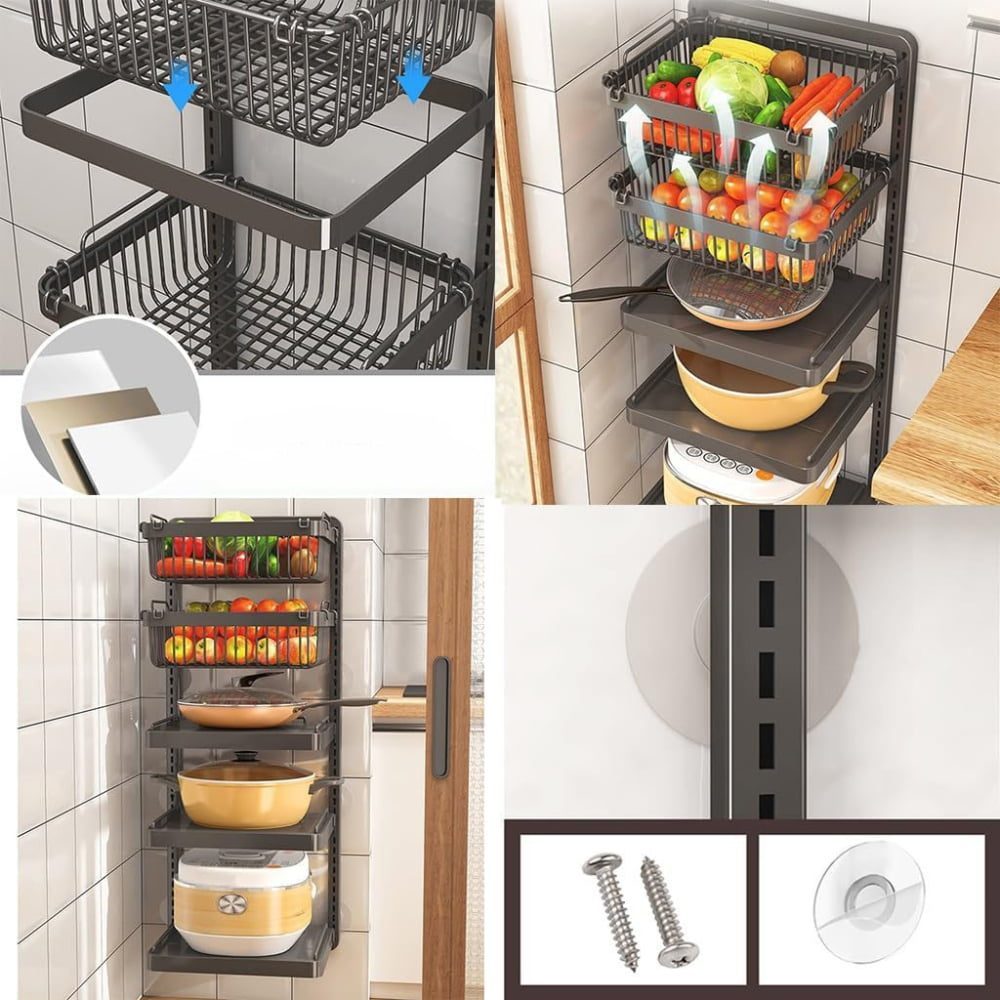 Raft universal suspendat, Quasar & Co.®, etajera cu 3 polite, cu 2 cosuri, ajustabil, metal, 110 x 40 x 29 cm, negru 9