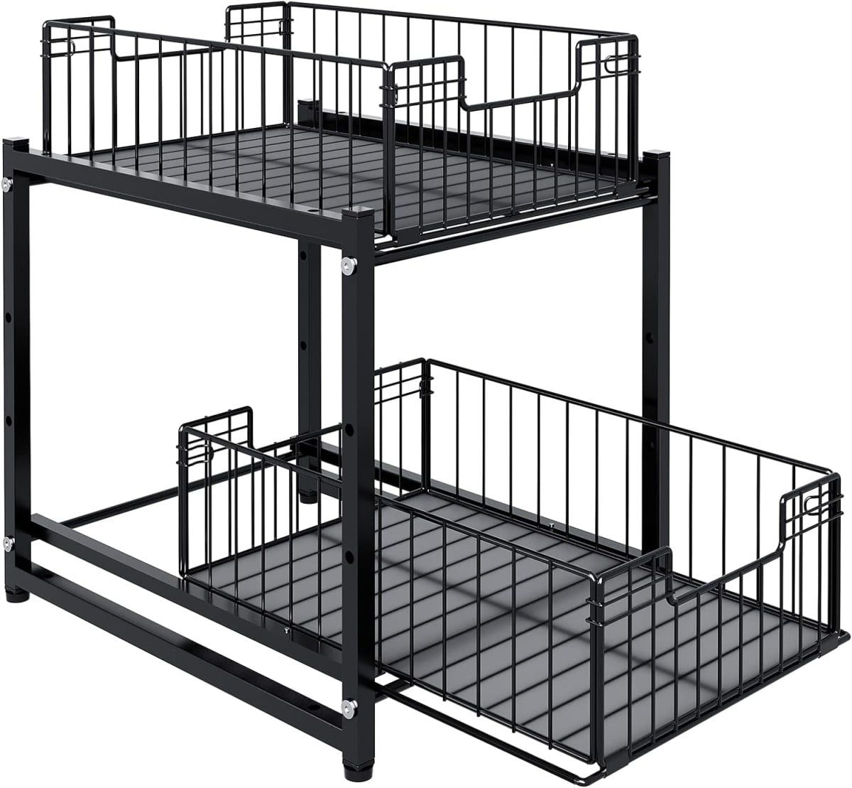 Raft depozitare universal, Quasar & Co.®, cu 2 compartimente, glisant, multifunctional, etajat, 35 x 28 x 31 cm, metal, negru