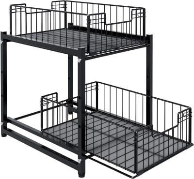 Raft depozitare universal, Quasar & Co.®, cu 2 compartimente, glisant, multifunctional, etajat, 35 x 28 x 31 cm, metal, negru 10