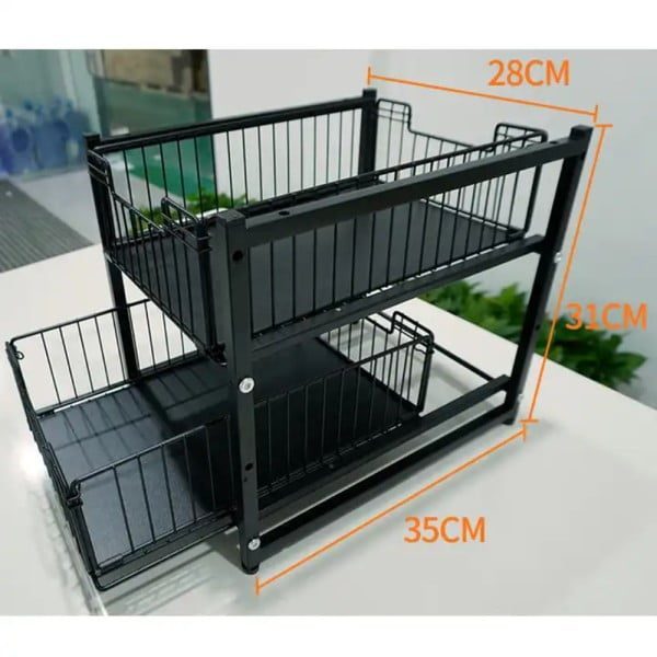 Raft depozitare universal, Quasar & Co.®, cu 2 compartimente, glisant, multifunctional, etajat, 35 x 28 x 31 cm, metal, negru - imagine 9