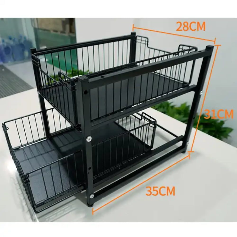 Raft depozitare universal, Quasar & Co.®, cu 2 compartimente, glisant, multifunctional, etajat, 35 x 28 x 31 cm, metal, negru 9