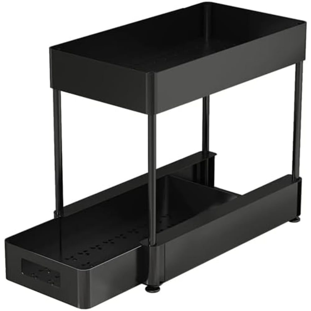 Raft depozitare universal, Quasar & Co.®, 2 compartimente, glisant, multifunctional, etajat, ABS/metal, 39 x 21.5 x 33 cm, negru 2