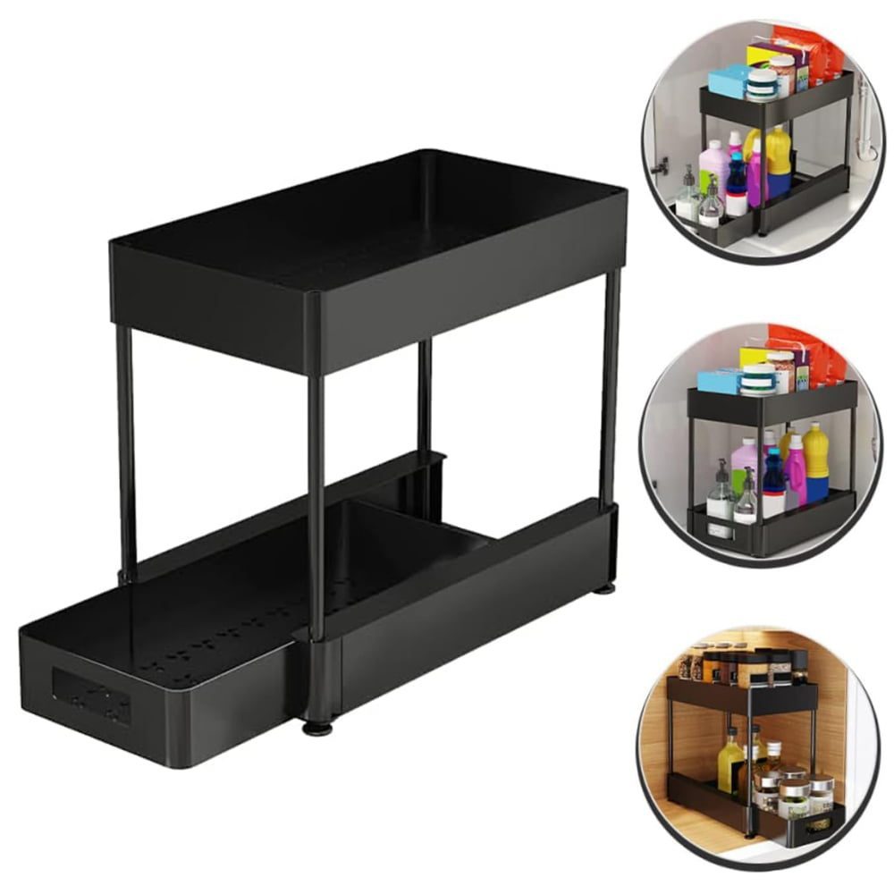 Raft depozitare universal, Quasar & Co.®, 2 compartimente, glisant, multifunctional, etajat, ABS/metal, 39 x 21.5 x 33 cm, negru 3
