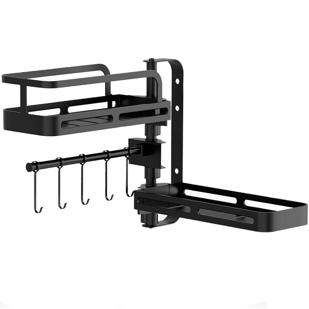 Raft depozitare, Quasar & Co.®, rotativ, etajera cu 2 polite, cu rotatie 180°, cu carlige, metal, 30 x 30 x 12 cm, negru 2