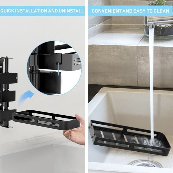 Raft depozitare, Quasar & Co.®, rotativ, etajera cu 2 polite, cu rotatie 180°, cu carlige, metal, 30 x 30 x 12 cm, negru - imagine 9