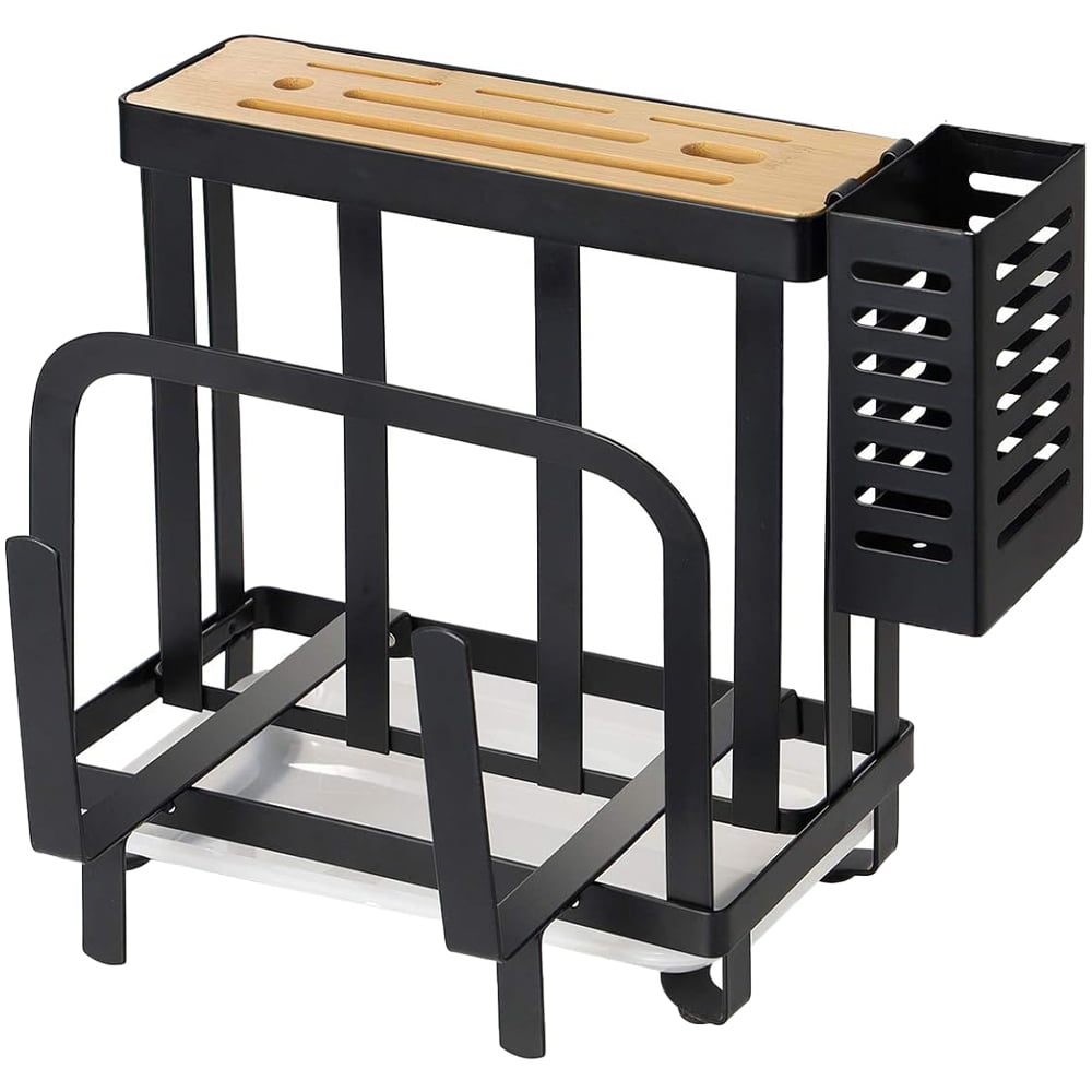 Suport ustensile bucatarie, Quasar & Co.®, pentru capac/tocator, tacamuri si cutite, otel inoxidabil, 24 x 13 x 23.5 cm, negru 2 Suport ustensile bucatarie, Quasar & Co.®, pentru capac/tocator, tacamuri si cutite, otel inoxidabil, 24 x 13 x 23.5 cm, negru 2