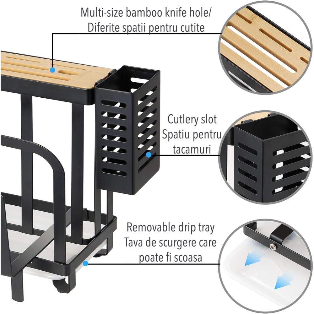 Suport ustensile bucatarie, Quasar & Co.®, pentru capac/tocator, tacamuri si cutite, otel inoxidabil, 24 x 13 x 23.5 cm, negru 9 Suport ustensile bucatarie, Quasar & Co.®, pentru capac/tocator, tacamuri si cutite, otel inoxidabil, 24 x 13 x 23.5 cm, negru 9