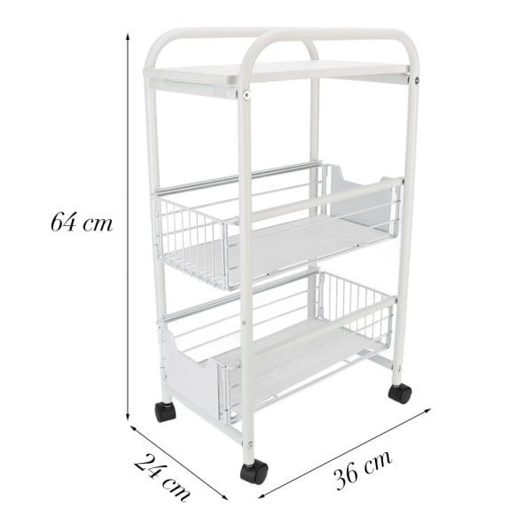 Raft universal depozitare pentru baie, Quasar & Co.®, cu roti, 3 polite, dreptunghiular, 24x36x64 cm, metal, alb - imagine 7