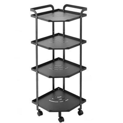 Raft universal depozitare pentru baie, Quasar & Co.®, cu roti, 4 polite, pentru colt, 35x30x82 cm, metal, negru 4 Raft universal depozitare pentru baie, Quasar & Co.®, cu roti, 4 polite, pentru colt, 35x30x82 cm, metal, negru 4