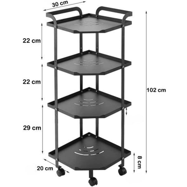 Raft depozitare pentru bucatarie, Quasar & Co.®, cu roti, 4 polite, pentru colt, 35 x 30 x 82 cm, metal, negru - imagine 9