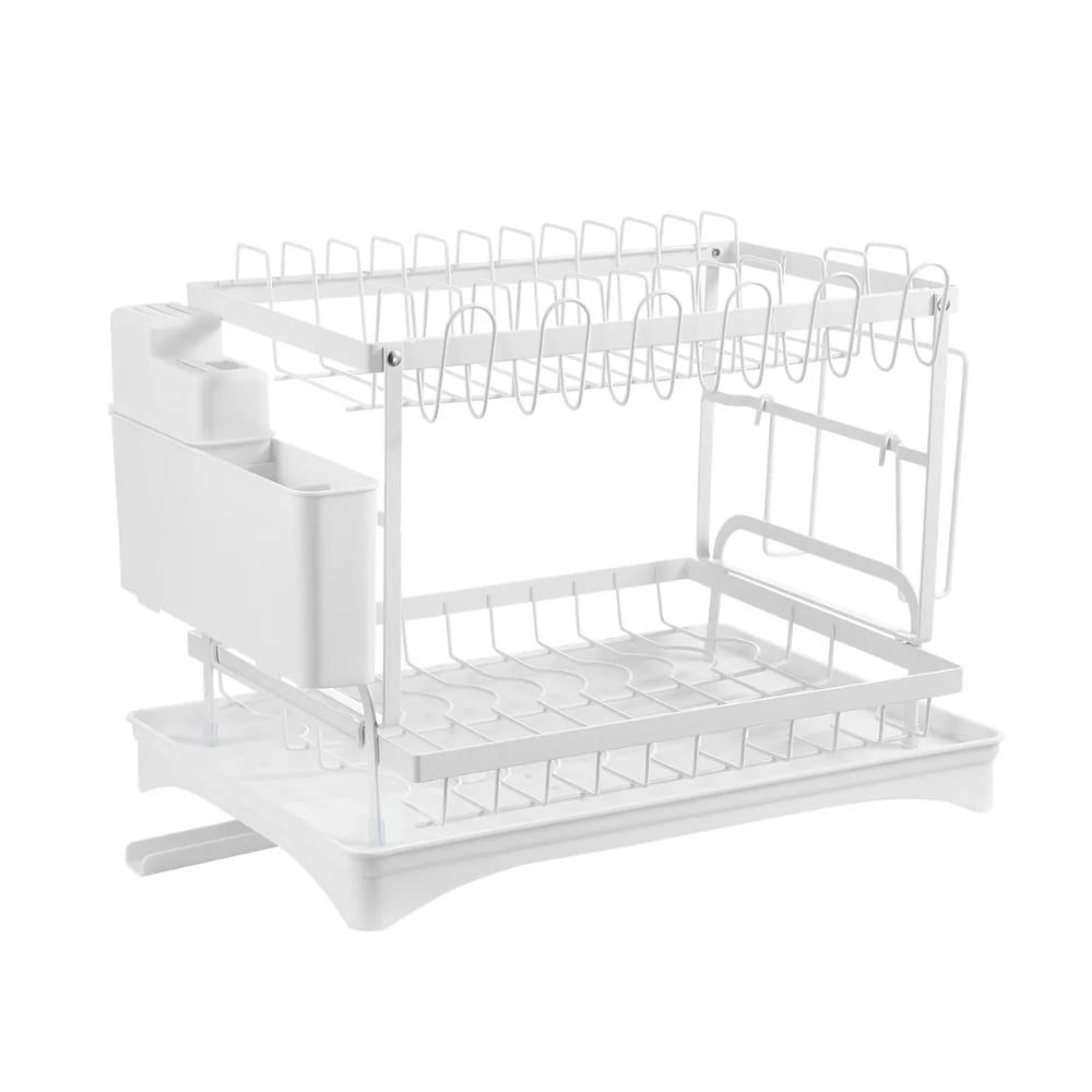 Scurgator de vase, Quasar & Co.®, etajat, cu suport cutite, tacamuri, tocator, tava scurgere, 42.4 x 29 x 30 cm, metal, alb 2