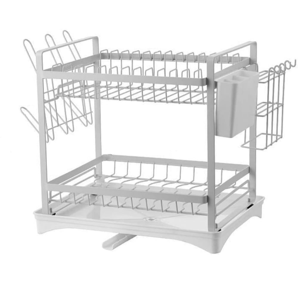 Scurgator de vase, Quasar & Co.®, etajat, cu suport cutite, tacamuri, tocator, tava scurgere, 41 x 29 x 40 cm, metal, alb 2