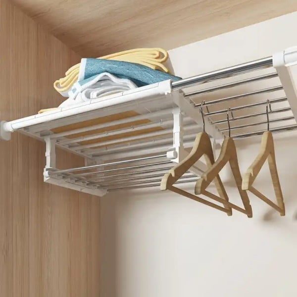 Raft telescopic pentru dulap, Quasar & Co.®, cu 2 niveluri, extensibil, 60-100 x 45 cm, ABS/otel inoxidabil, alb - imagine 2