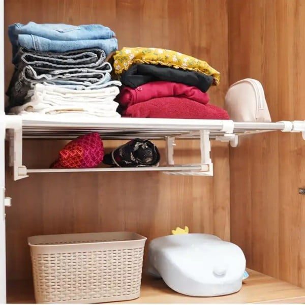Raft telescopic pentru dulap, Quasar & Co.®, cu 2 niveluri, extensibil, 60-100 x 45 cm, ABS/otel inoxidabil, alb - imagine 5