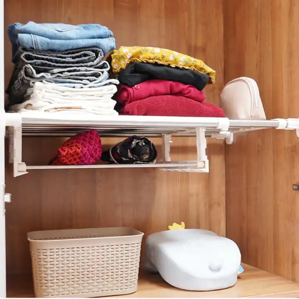 Raft telescopic pentru dulap, Quasar & Co.®, cu 2 niveluri, extensibil, 60-100 x 45 cm, ABS/otel inoxidabil, alb 5