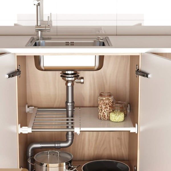 Raft telescopic pentru dulap, Quasar & Co.®, cu 2 niveluri, extensibil, 60-100 x 45 cm, ABS/otel inoxidabil, alb - imagine 8