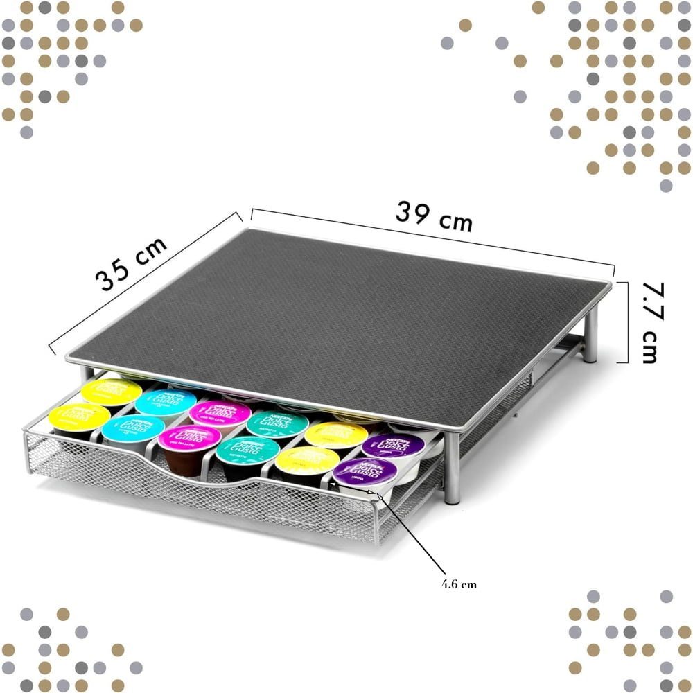 Suport pentru 36 capsule cafea, Quasar & Co.®, cu suport cafetiera, stand orizontal, suprafata antiaderenta 35 x 39 x 7,7 cm, metal, negru/gri 10