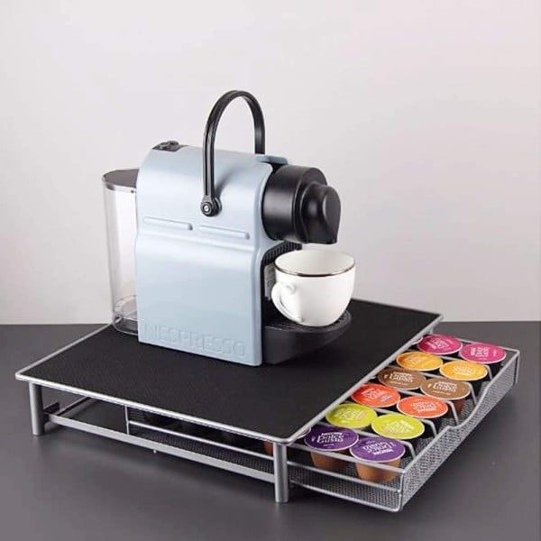 Suport pentru 36 capsule cafea, Quasar & Co.®, cu suport cafetiera, stand orizontal, suprafata antiaderenta 35 x 39 x 7,7 cm, metal, negru/gri - imagine 5