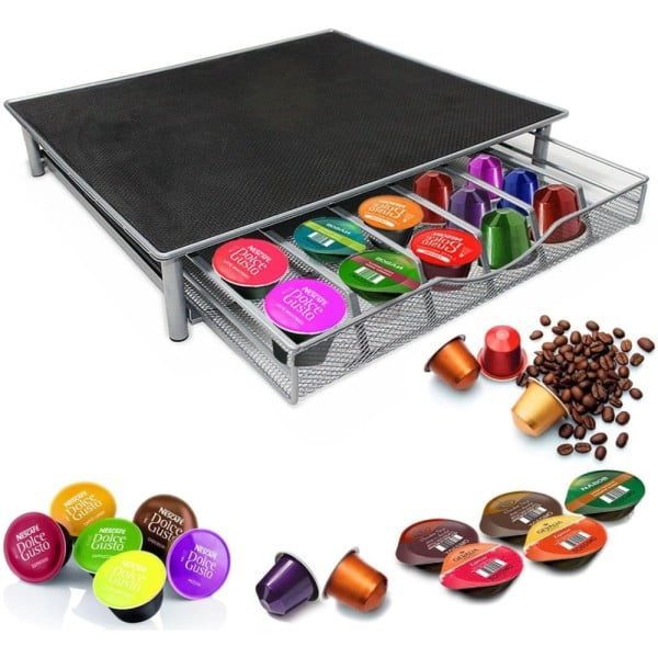 Suport pentru 36 capsule cafea, Quasar & Co.®, cu suport cafetiera, stand orizontal, suprafata antiaderenta 35 x 39 x 7,7 cm, metal, negru/gri - imagine 8