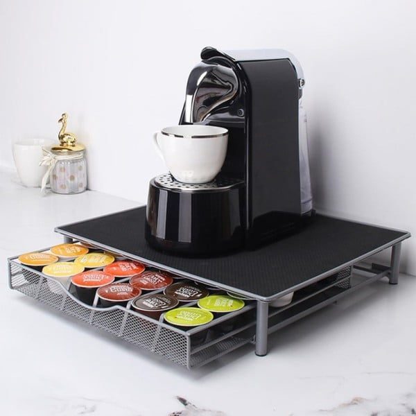 Suport pentru 36 capsule cafea, Quasar & Co.®, cu suport cafetiera, stand orizontal, suprafata antiaderenta 35 x 39 x 7,7 cm, metal, negru/gri - imagine 9
