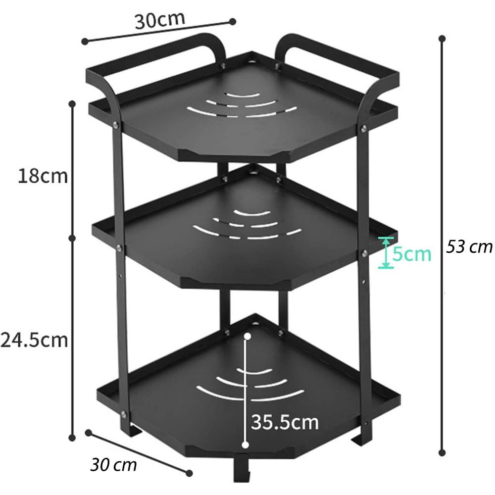 Raft depozitare universal, Quasar & Co.®, pentru colt, etajera cu 3 polite, metal, 30 x 30 x 53 cm, negru 10