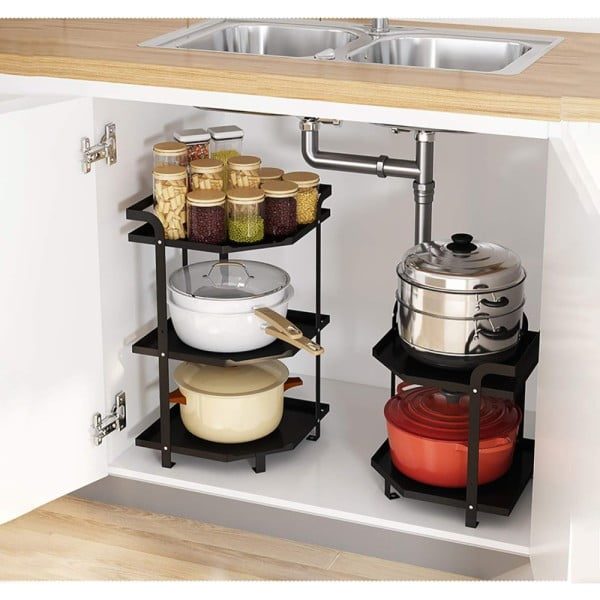Raft depozitare universal, Quasar & Co.®, pentru colt, etajera cu 3 polite, metal, 30 x 30 x 53 cm, negru - imagine 3