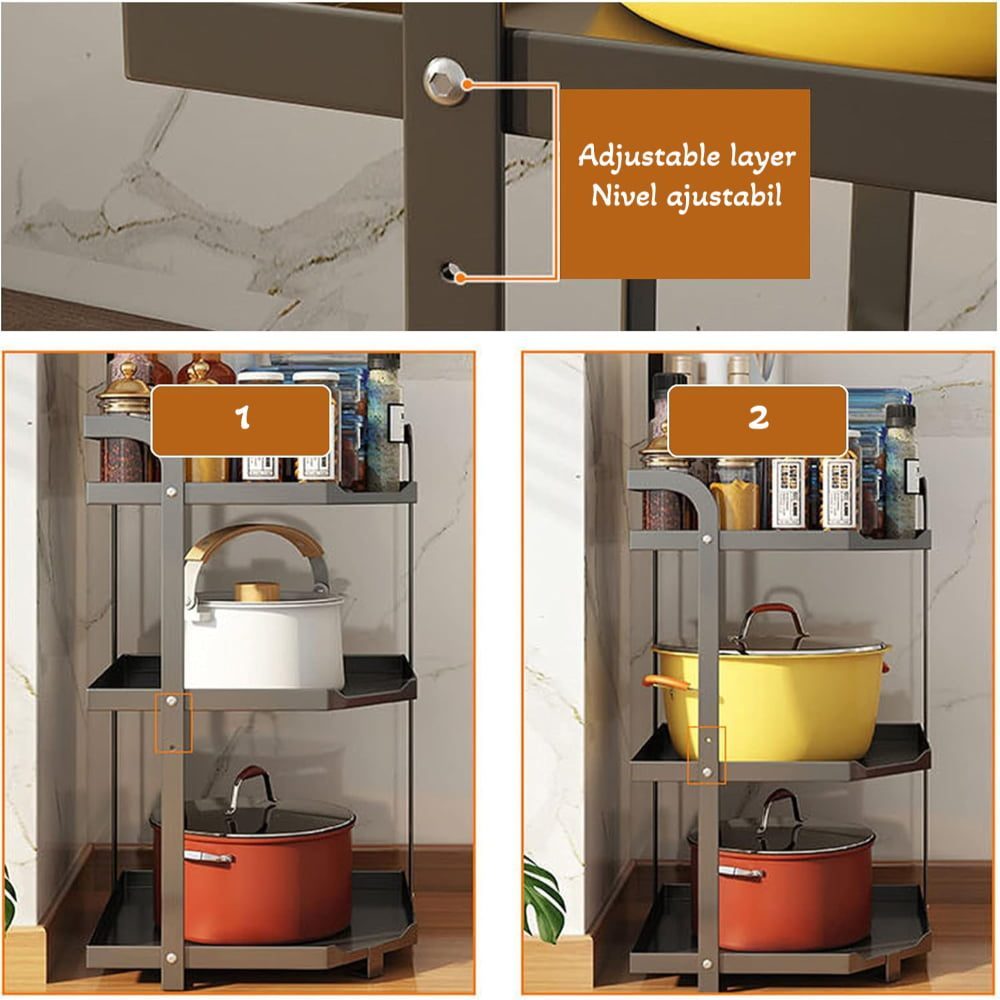 Raft depozitare universal, Quasar & Co.®, pentru colt, etajera cu 3 polite, metal, 30 x 30 x 53 cm, negru 7