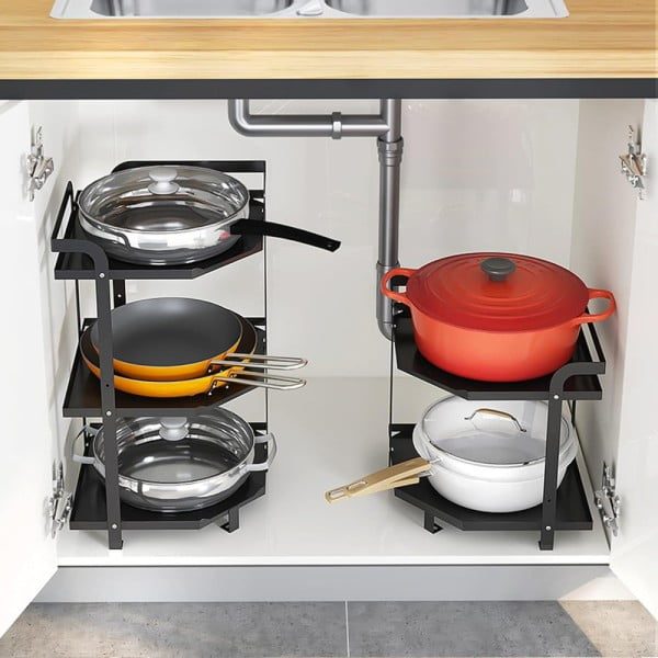 Raft depozitare universal, Quasar & Co.®, pentru colt, etajera cu 3 polite, metal, 30 x 30 x 53 cm, negru - imagine 8