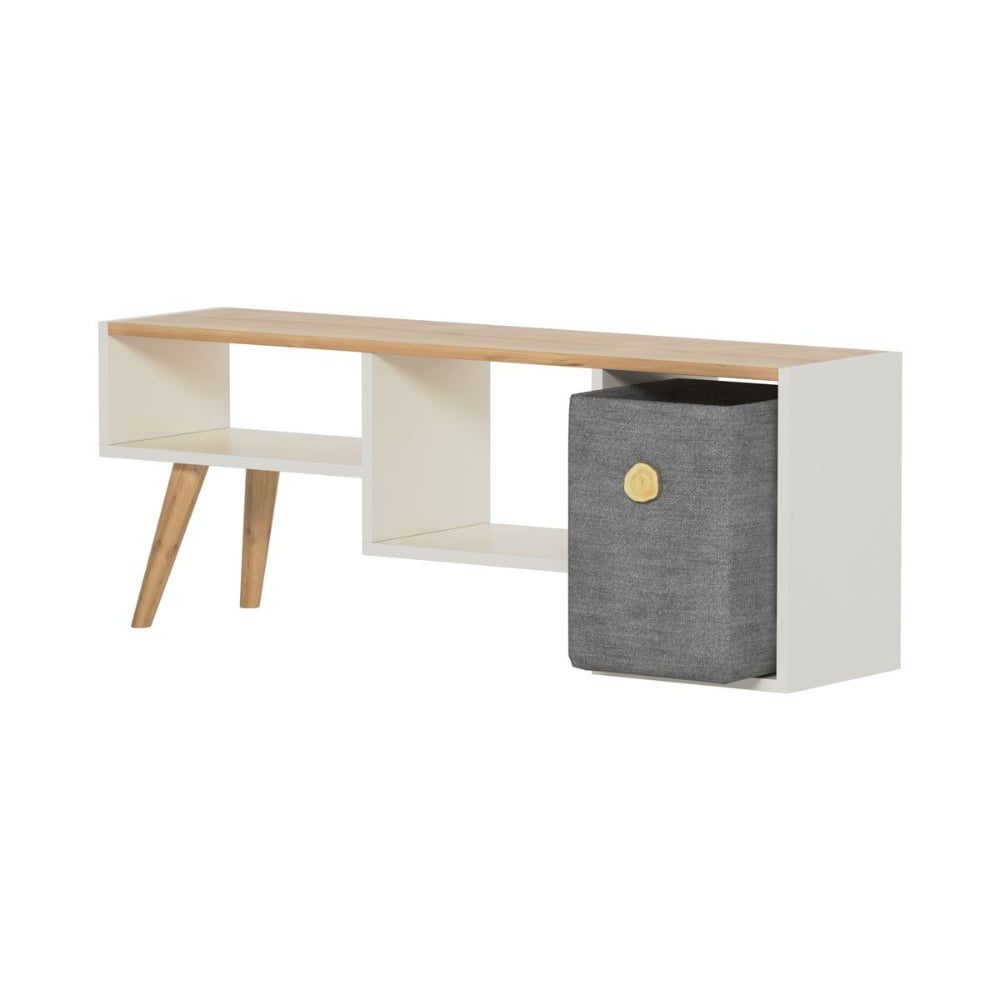 Comoda TV, Quasar & Co.®, mobilier living, 121 x 29.5 x 45 cm, MDF, alb/pin 2