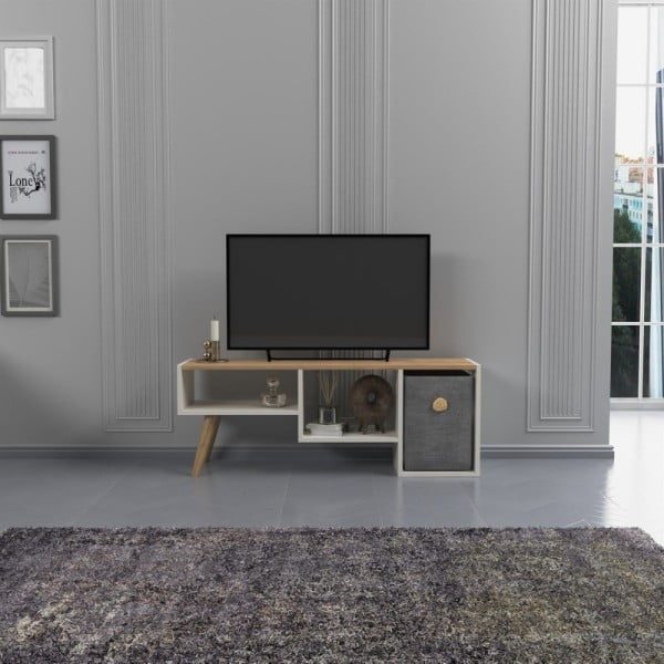Comoda TV, Quasar & Co.®, mobilier living, 121 x 29.5 x 45 cm, MDF, alb/pin - imagine 3